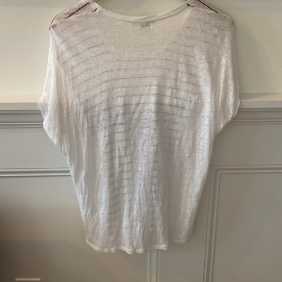Vince Linen Stripe Sailor Knit Tee Size XS White Blue Short Sleeve - Picture 4 of 7
